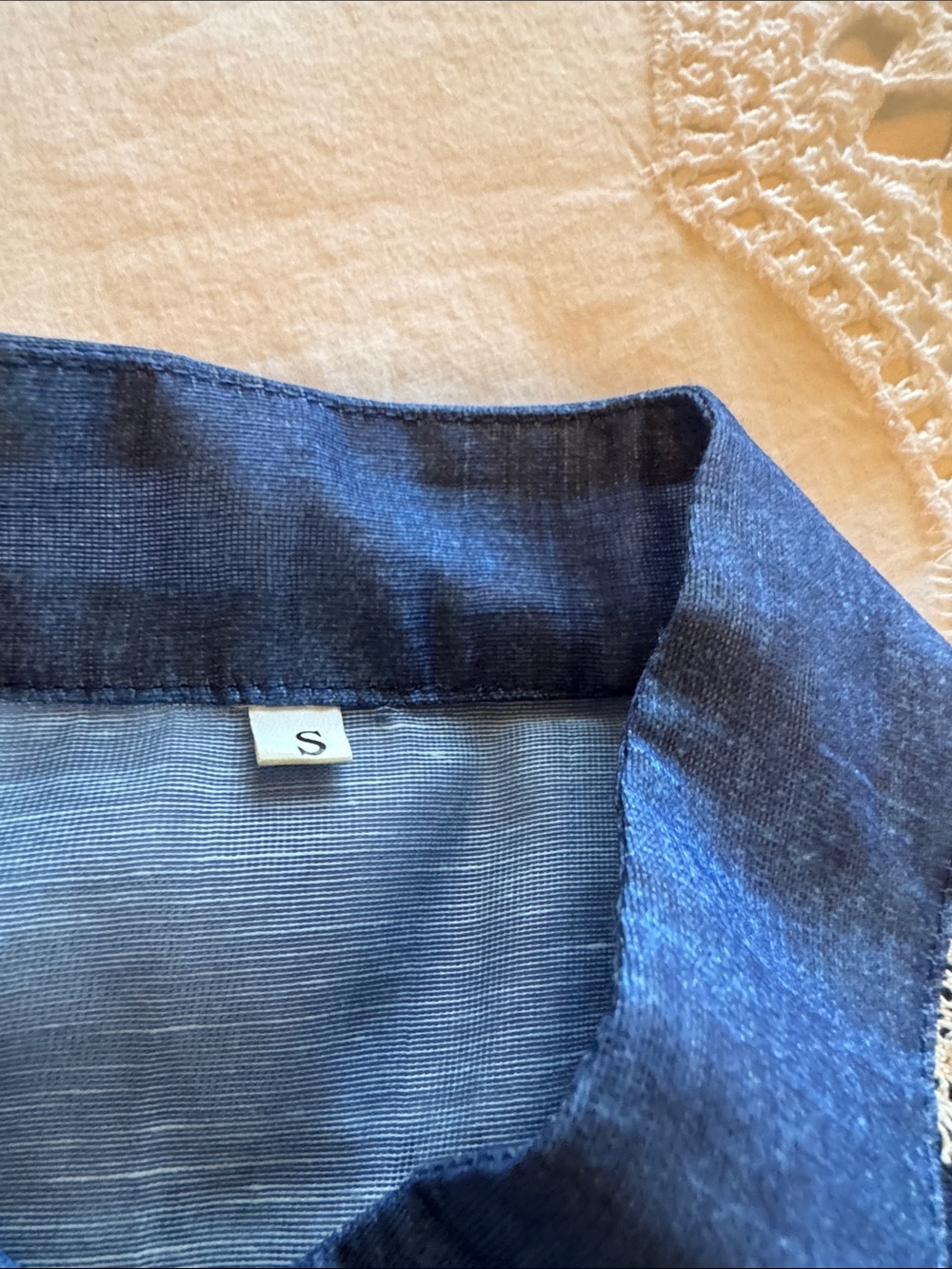 Blue Sunday Brunch dress with Lace-Trim Button-Front and Waist Tie - Picture 5 of 11